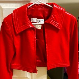 Cache Red Leather Crop Jacket